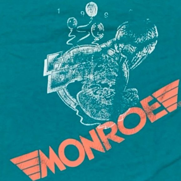 Vintage 90s Thrashed Monroe Teal Single Stitch Tee Retro 1990s Emblem Ba… - Picture 10 of 16